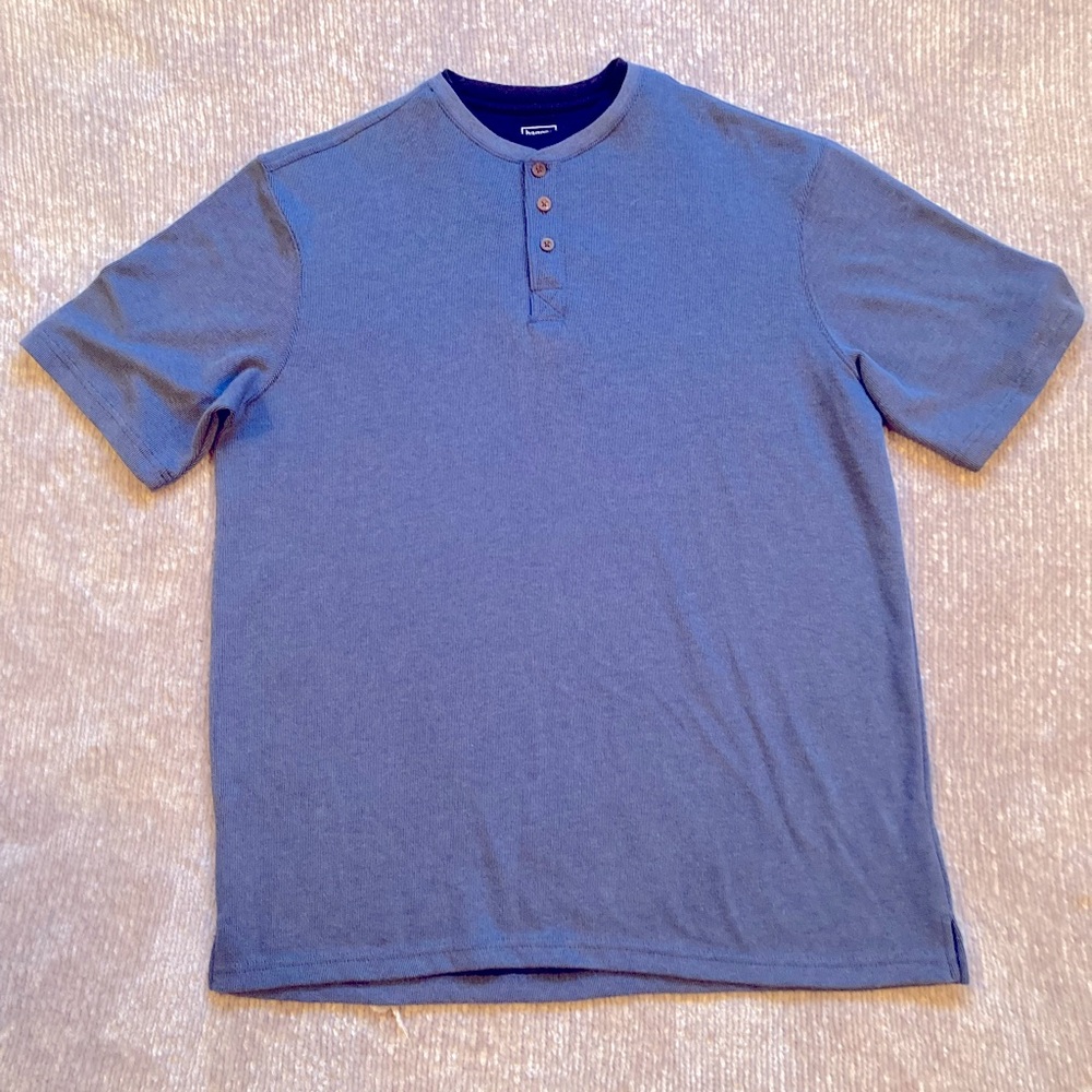 Haggar Men’s Short Sleeve Henley T-Shirt Blue Layered Look Size Large